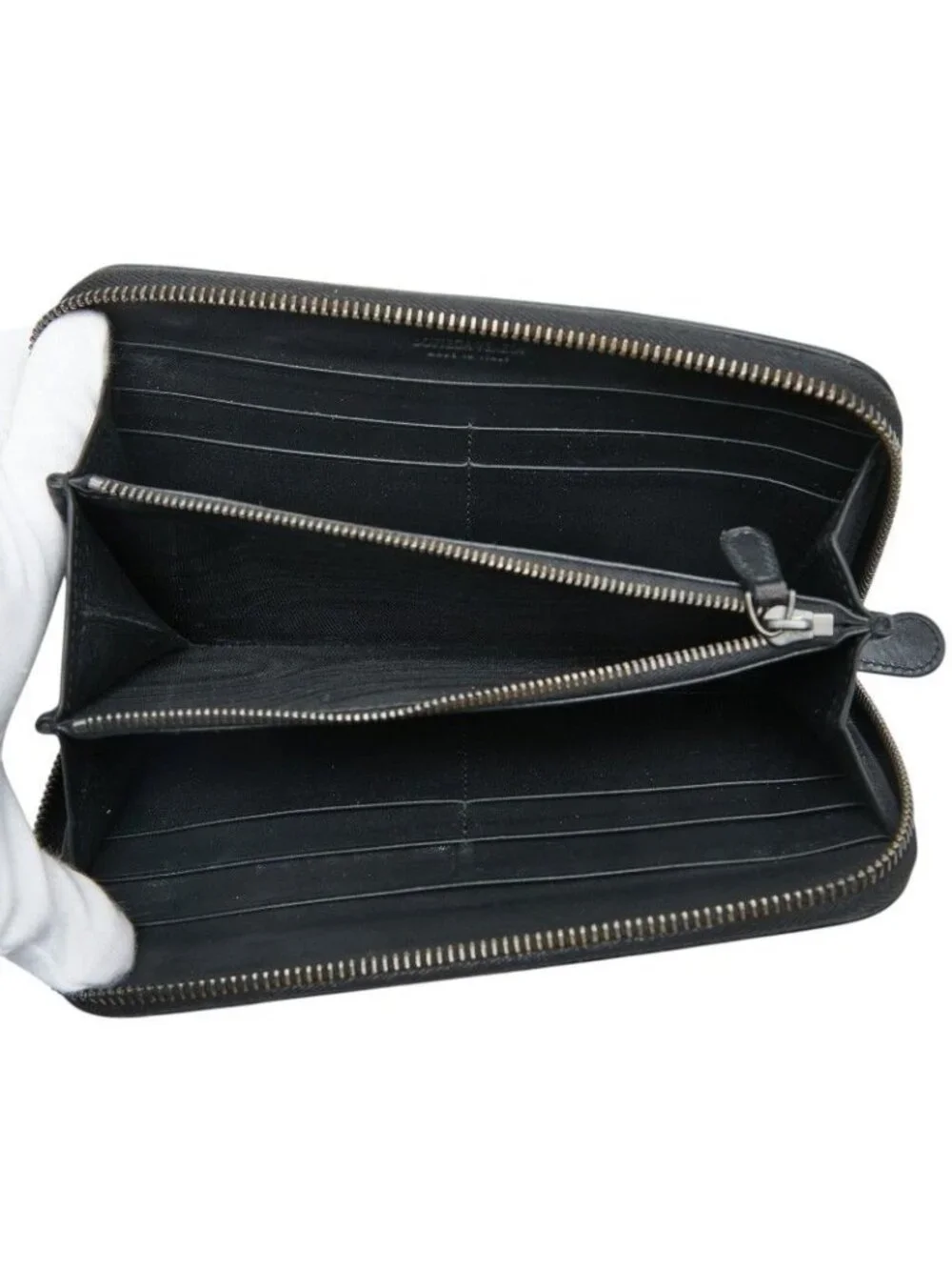 Bottega Veneta Intrecciato Zip Around Wallet Black Leather